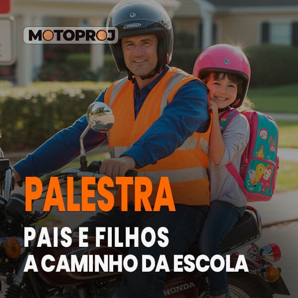 Palestra educativa sobre segurança no trânsito escolar com pais e filhos a caminho da escola – MOTOPROJ